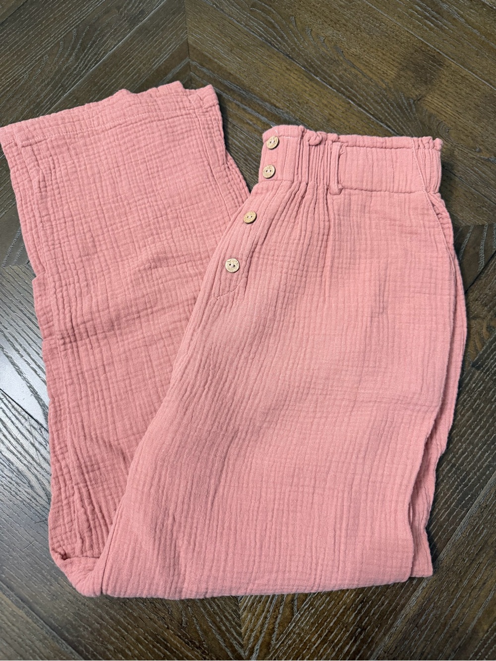 SHEIN Dusty Rose Gauze Button-Front Pants